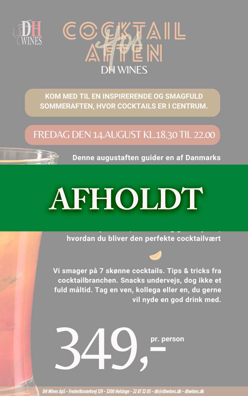 Cocktail-aften Hos   Wines 14 August    18 30-22 00 2026